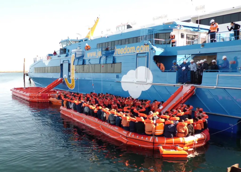 Survitec Zodiac escape slide being tested on the ferry Liberty.