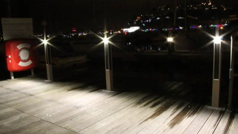 Intelligent solar lighting is demonstrated on Torbay Dock in Devon UK on 29 February.