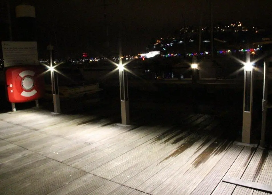Intelligent solar lighting is demonstrated on Torbay Dock in Devon UK on 29 February.