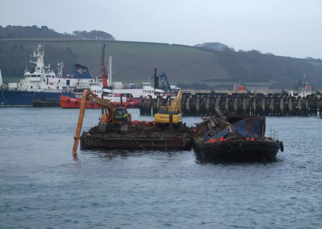 A surveillance photograph presented as evidence, showing the work being carried out at Kings Wharf, Falmouth in December 2007.