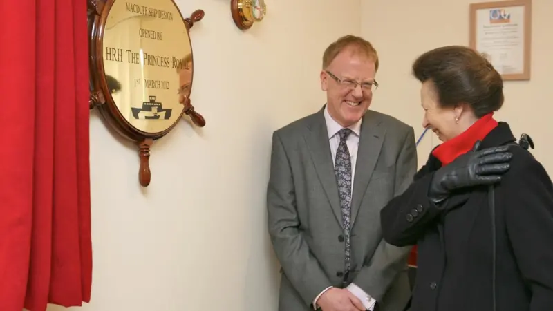 Macduff Ship Design’s Donald Cameron and HRH The Princess Royal share a smile at the opening ceremony.