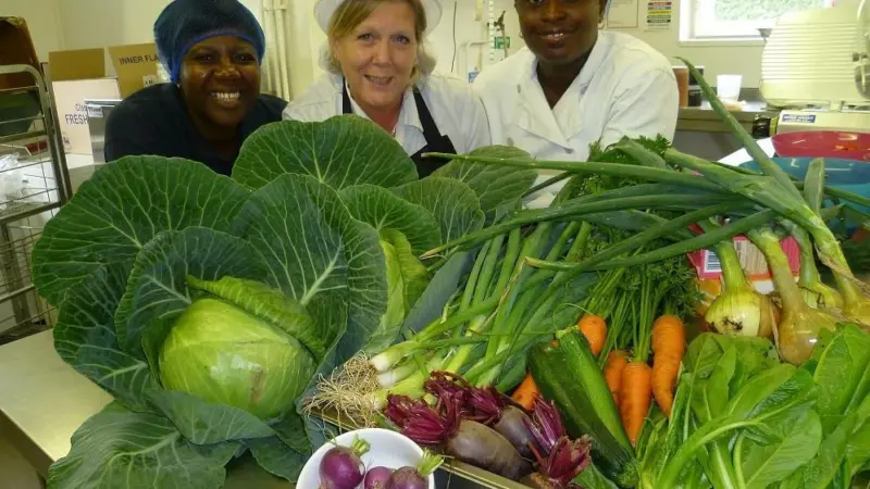 The Royal Alfred Seafarers’ Society’s catering team; from left, kitchen assistant Hilda Hagan, catering manager Jenny O’Neil and cook Nanna Dapaah.