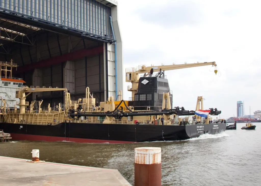 DCI Dredge XIX is launched from IHC Merwede’s yard at Krimpen aan den Ijssel on Monday.