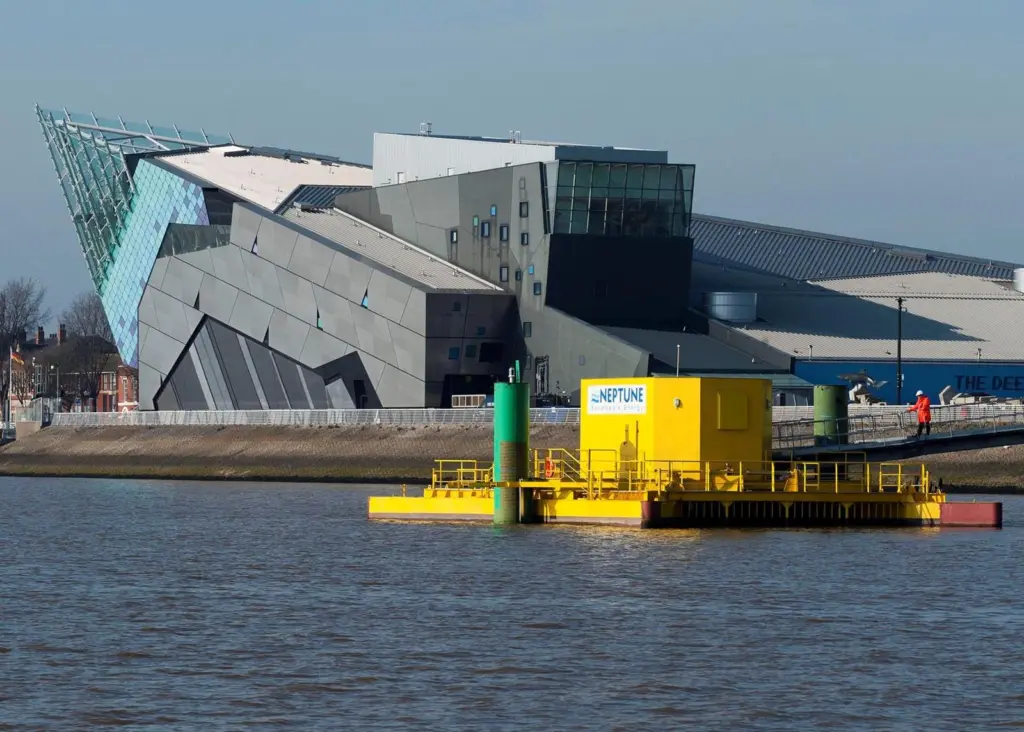 The Neptune Proteus, located in the Humber estuary, 60m from shore, is pictured with The Deep in the background. Photo: Sean Spencer, Hull News and Pictures