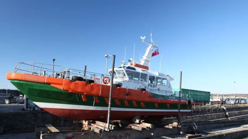 MHPA’s pilot boat Picton, which was built by Mustang Marine, on the slipway at Pembroke Port.