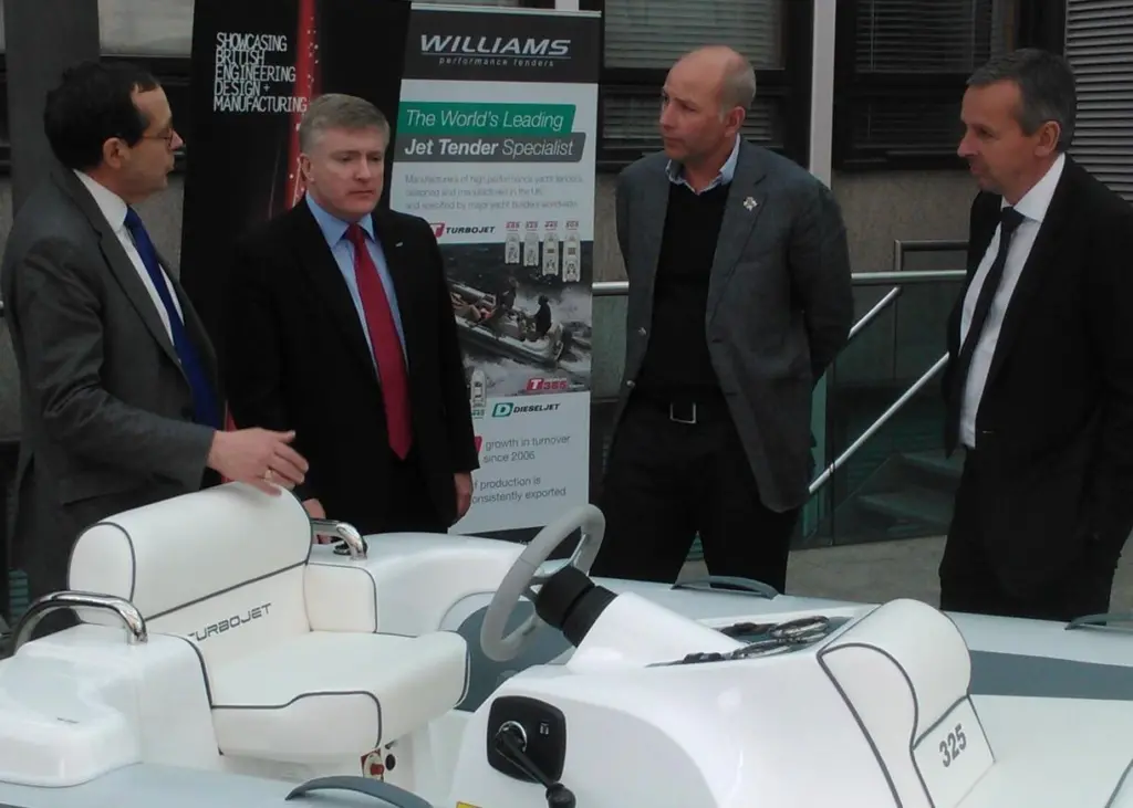 Left to right, Peter Luff, Defence Equipment Minister, Mark Prisk, Business Minister, Toby Allies, Pendennis sales and marketing director, and Richard Sadler, chief executive of Lloyds Register