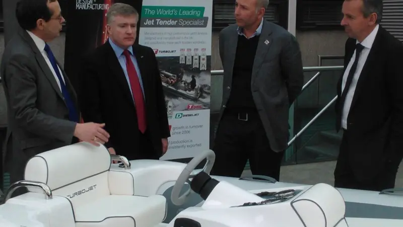 Left to right, Peter Luff, Defence Equipment Minister, Mark Prisk, Business Minister, Toby Allies, Pendennis sales and marketing director, and Richard Sadler, chief executive of Lloyds Register