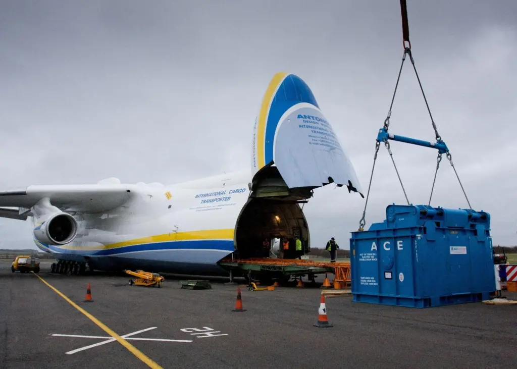 Part of ACE Winches’ delivery is loaded onto the world’s largest airplane, the Antonov 225.