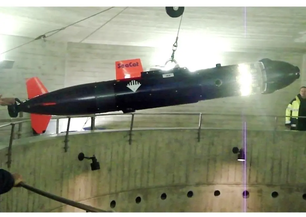 The AUV is retrieved after its seven hour mission in the tunnel.
