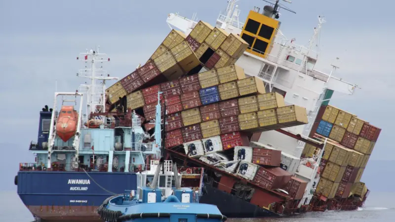 The MSC Rena aground off New Zealand. Photo copyright of Maritime New Zealand