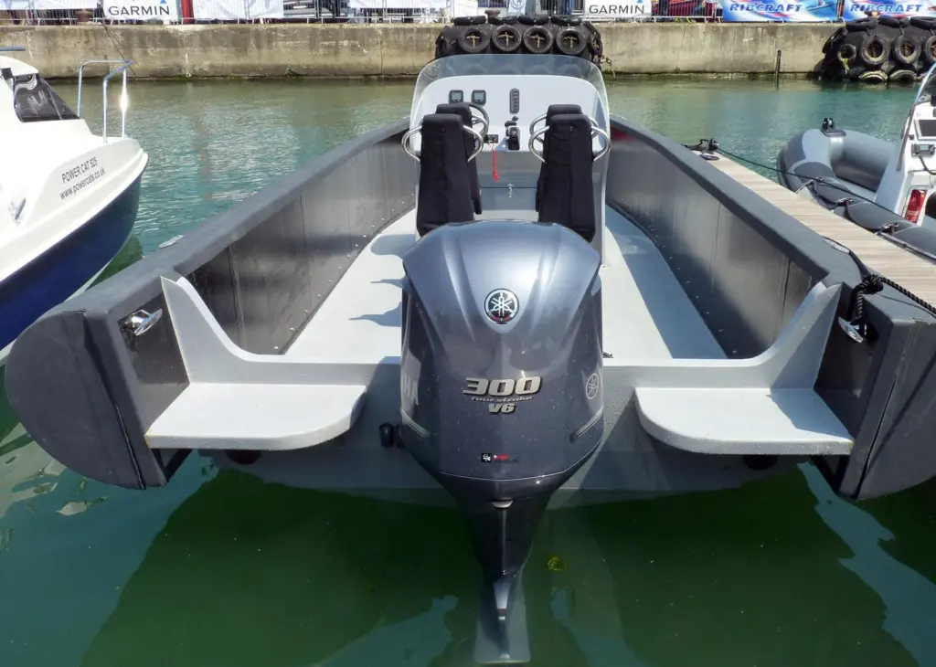 The LMD78 RIB seen here at Seawork, fitted with a 300 hp Yamaha outboard, is capable of speeds above 60 knots