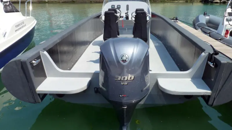 The LMD78 RIB seen here at Seawork, fitted with a 300 hp Yamaha outboard, is capable of speeds above 60 knots