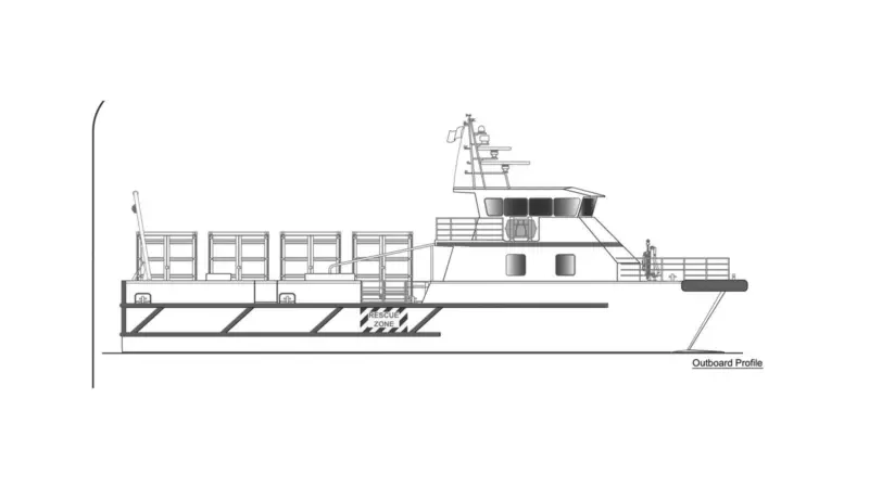The foil-assisted catamaran, with semi-wave piercing bow, will have a multipurpose capability