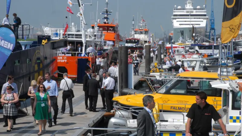 Many of the workboats on the Seawork pontoon were fitted with Halyard exhaust systems