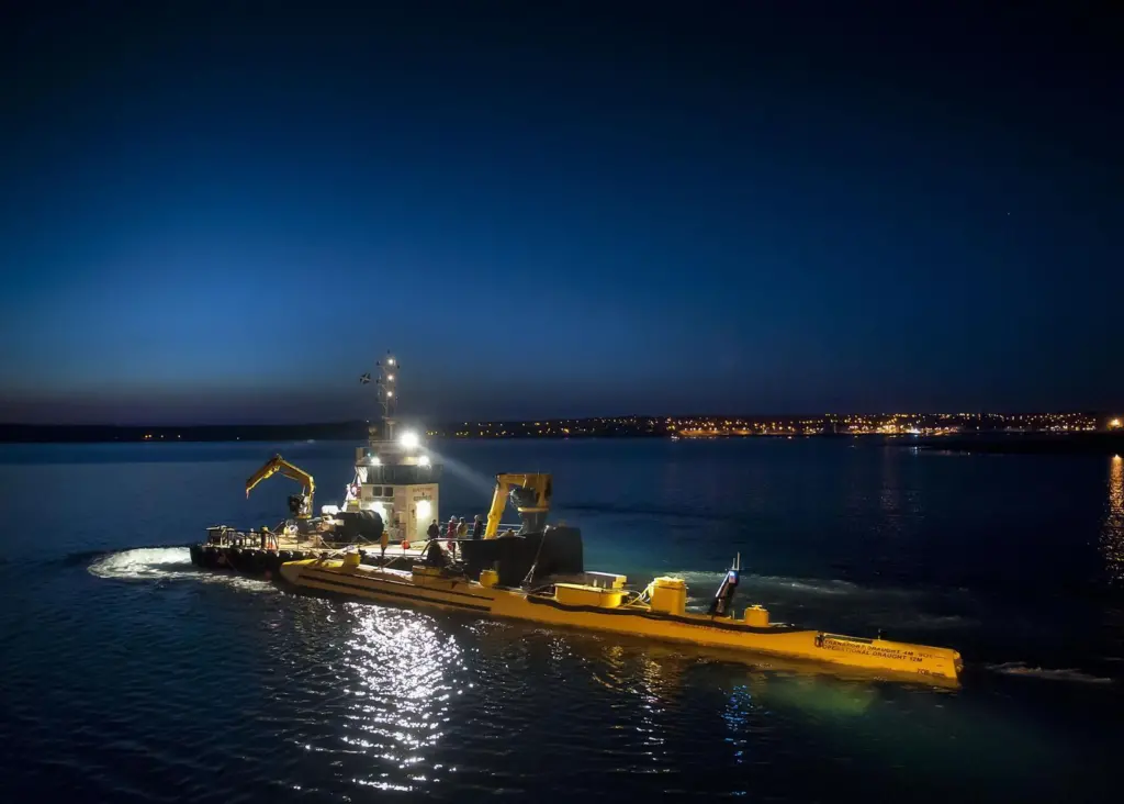 Scotrenewables Tidal Power Ltd’s 250kW prototype SR250 model is currently generating power in a two year test programme in Orkney. Photo: Scotrenewables