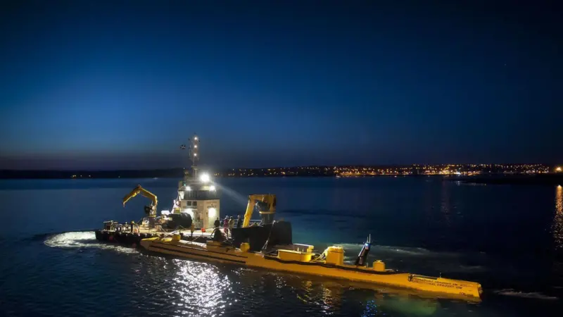 Scotrenewables Tidal Power Ltd’s 250kW prototype SR250 model is currently generating power in a two year test programme in Orkney. Photo: Scotrenewables