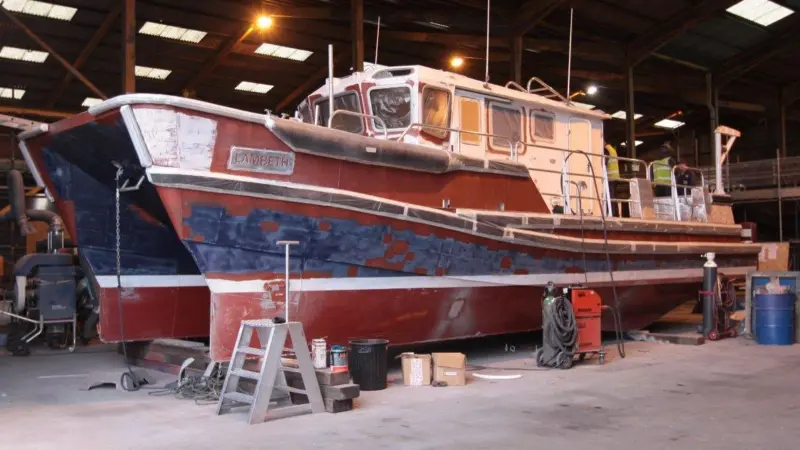 One of the first workboats to receive repair work at Alnmaritec’s new facility
