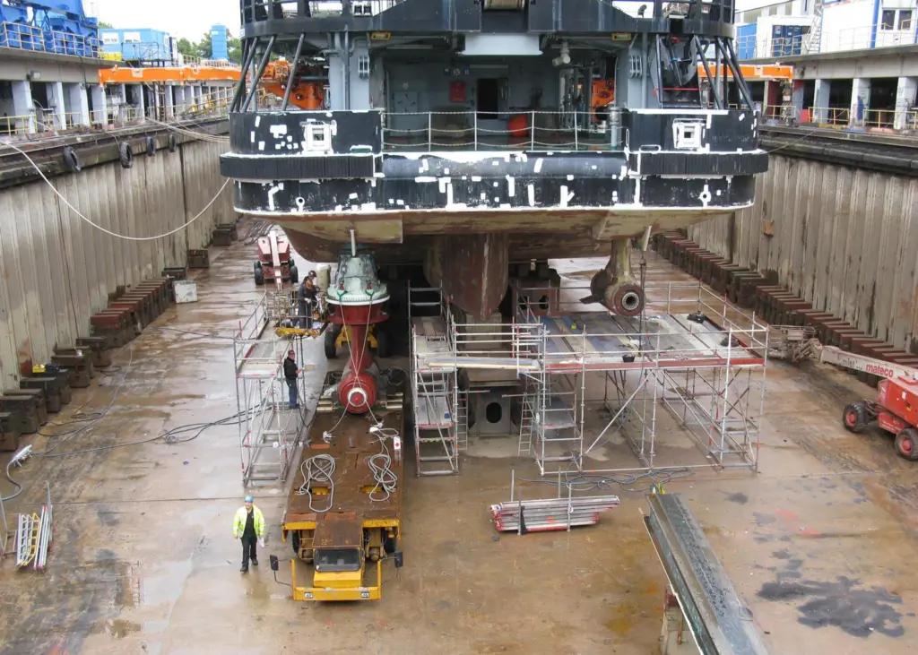 Works underway on the multi-purpose workboat Arkona at the Nobiskrug Shipyard