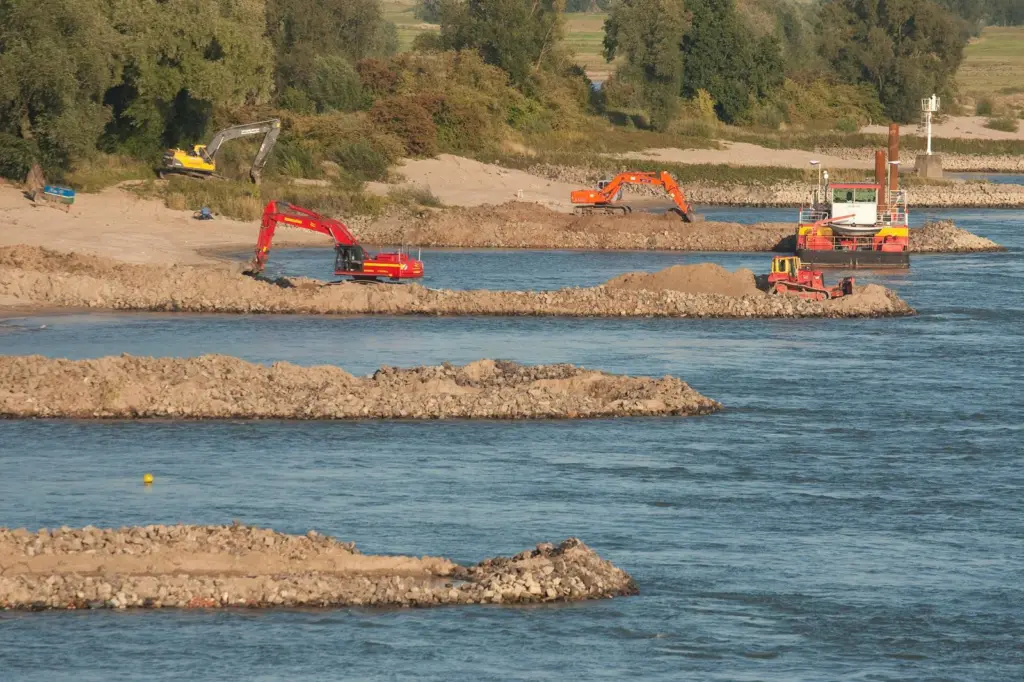 Extra space is created by lowering groynes on the river Waal (Room for the River)