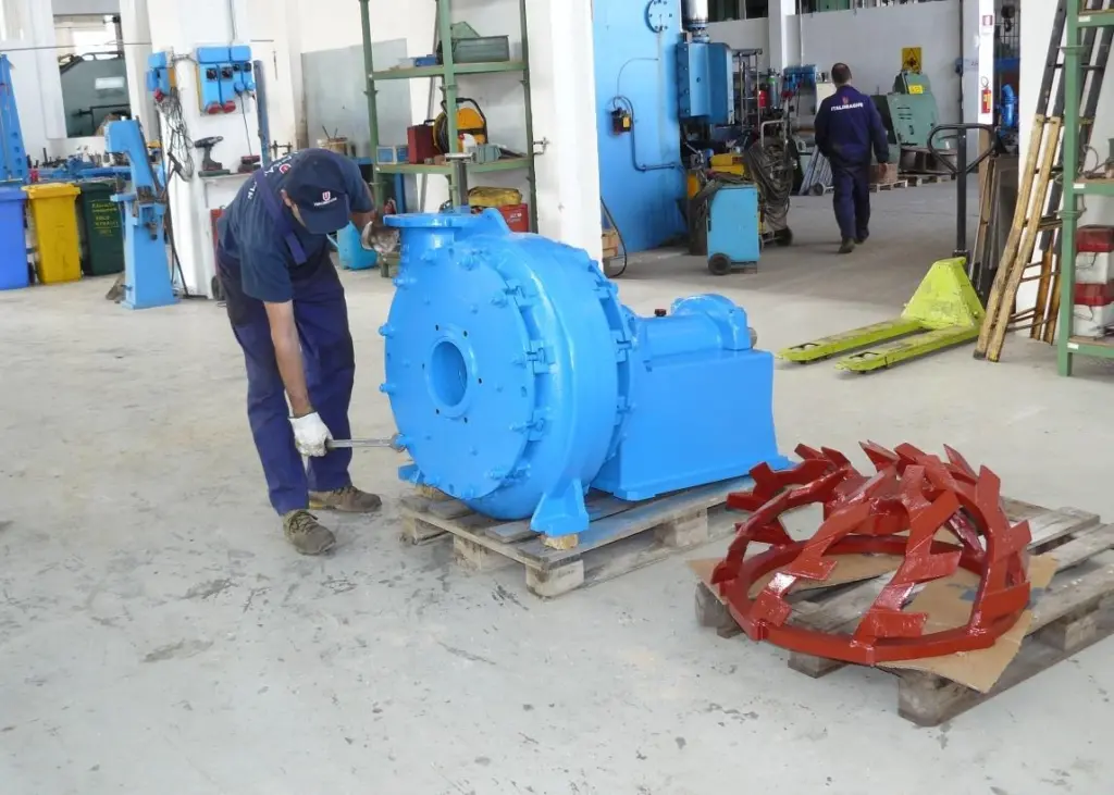 An Italdraghe dredge pump and cutter haed are readied at the Italian factory