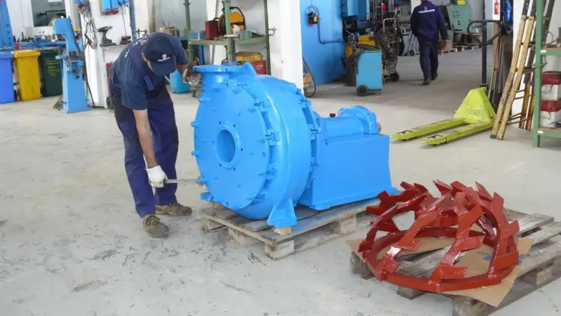 An Italdraghe dredge pump and cutter haed are readied at the Italian factory