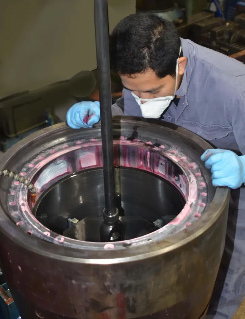 One of the Wartsila engine cylinder liners is honed by Royston