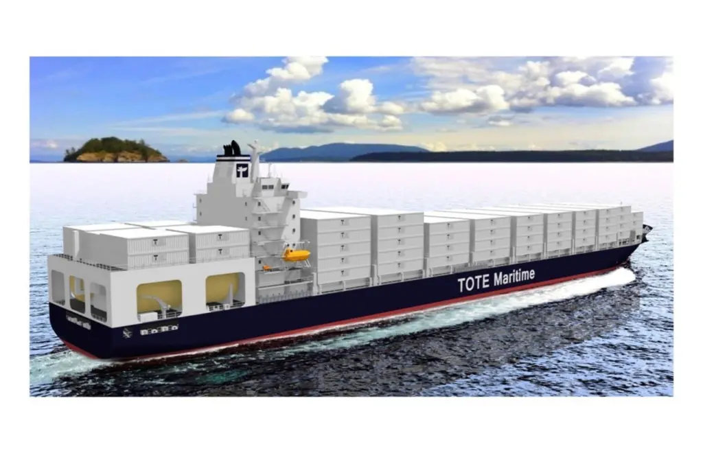 An artist’s impression of the new dual fuel powered containership
