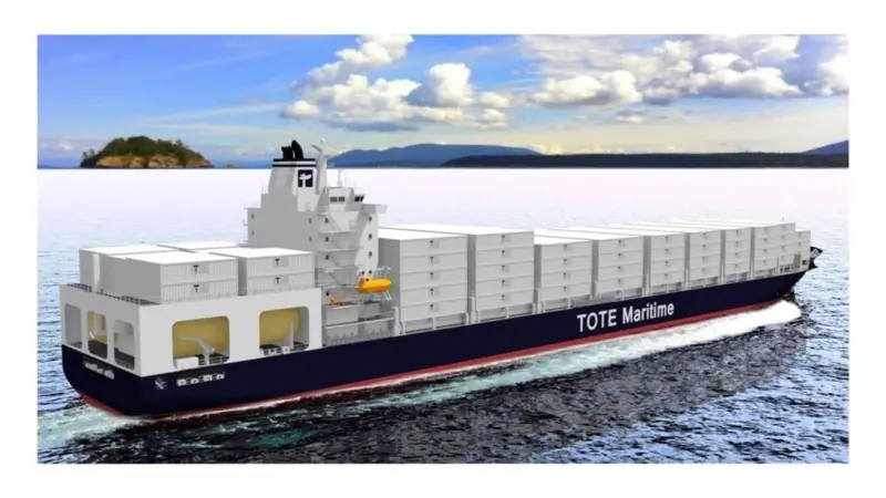 An artist’s impression of the new dual fuel powered containership