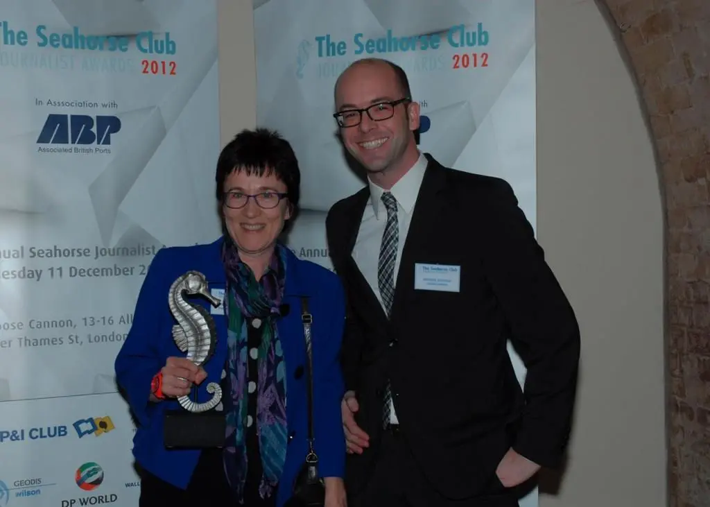 Felicity Landon received her award for best supply chain journalist from Michael Zuchold, Geodis Wilson