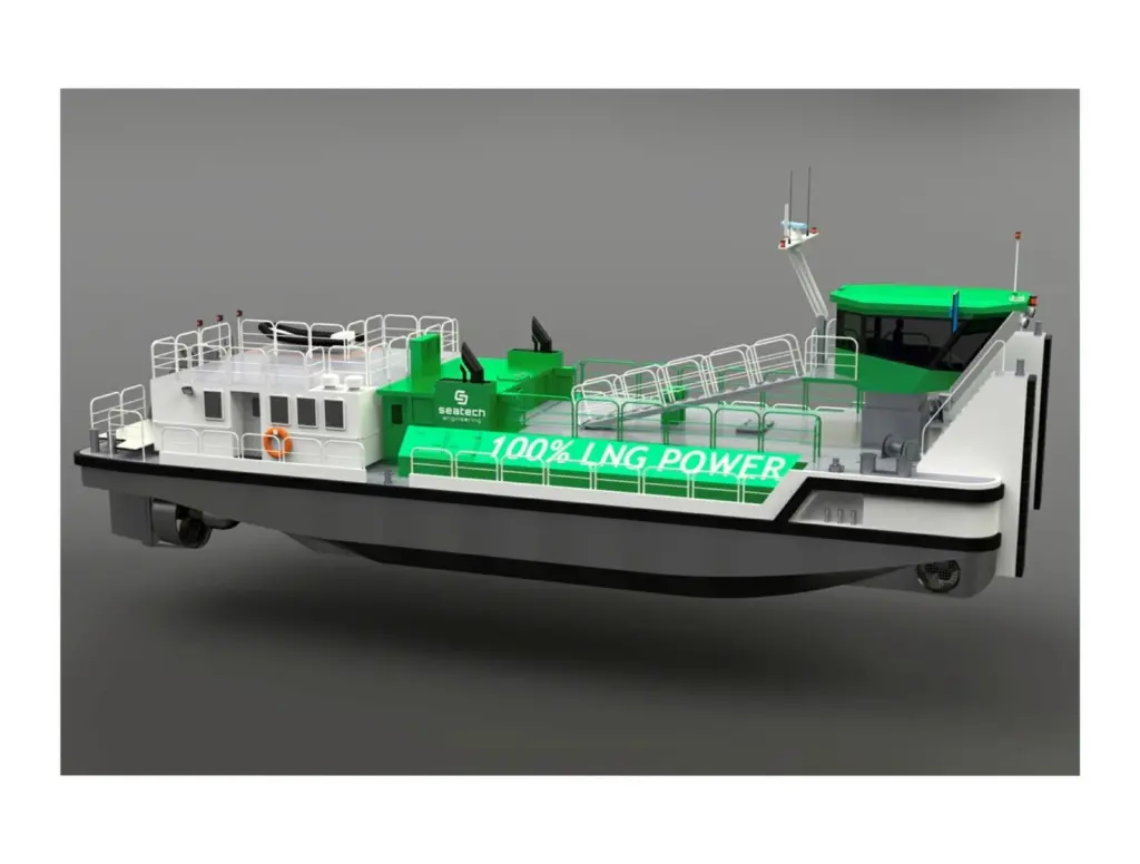 The wheelhouse is located above the LNG tanks and can be raised and lowered hydraulically