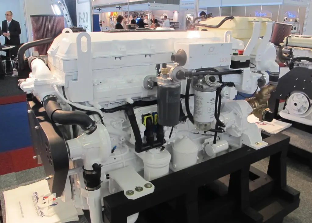 The oil, fuel and seawater pumps are all gear driven rather than using belt drive