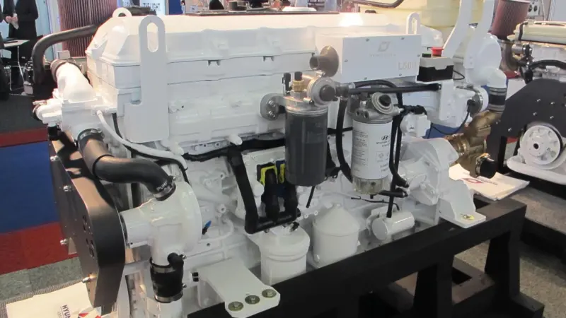 The oil, fuel and seawater pumps are all gear driven rather than using belt drive