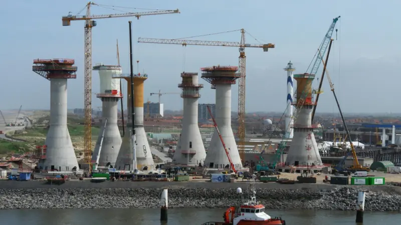 Six of the 54 turbine foundations at Belgium's Thornton Bank windfarm are concrete gravity based (C-Power NV, Tom D'Haenens)