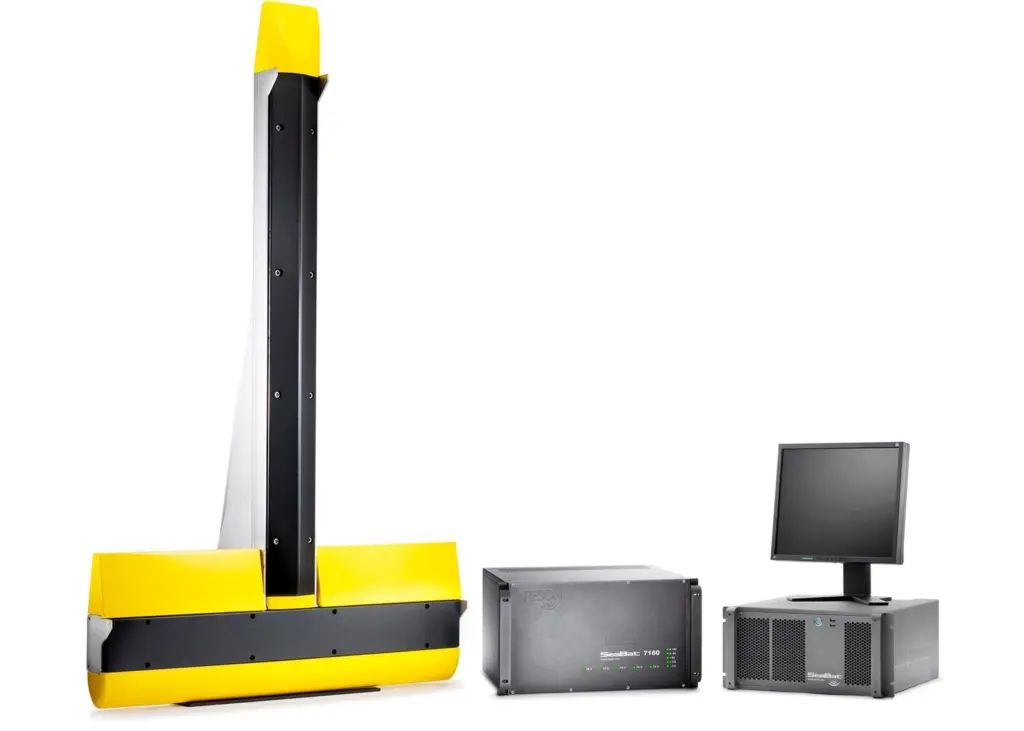 Reson’s new SeaBat 7160 multibeam system, with a transducer assembly comprising linear receive and transmit arrays mounted together on a support base