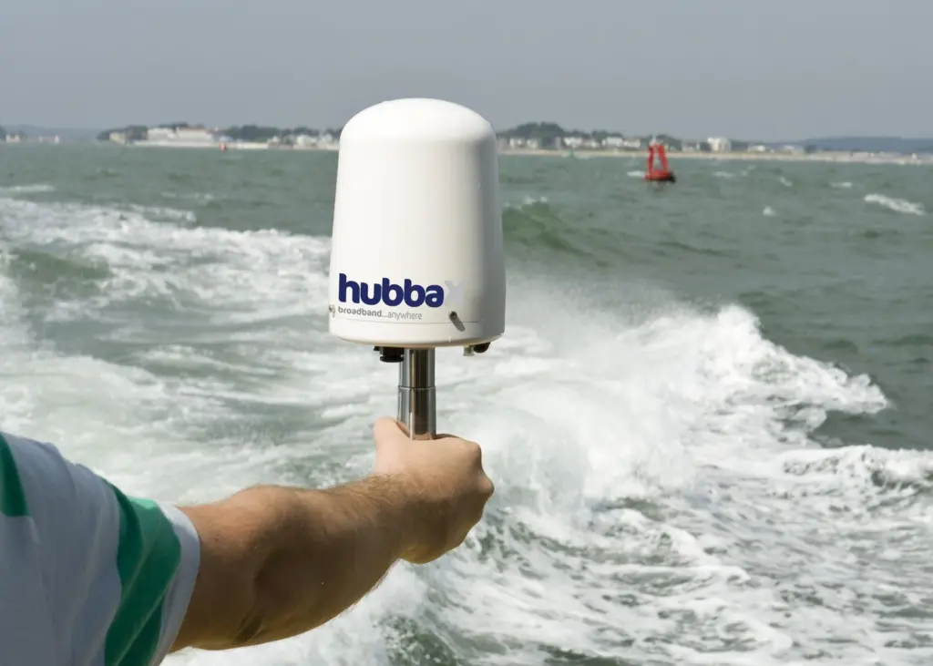 The HubbaX mini-dome allows automatic switching from a vessel’s VSAT communications system to its land based mobile system on which the HubbaX operates