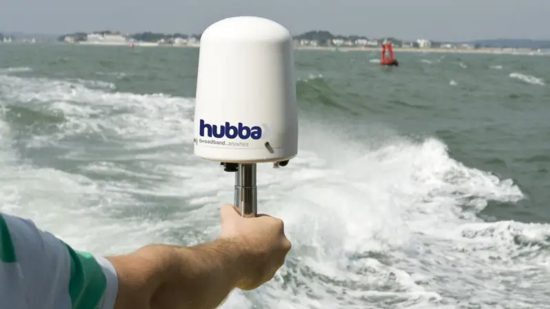 The HubbaX mini-dome allows automatic switching from a vessel’s VSAT communications system to its land based mobile system on which the HubbaX operates
