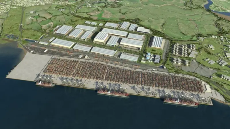 An artists impression of the completed London Gateway port and logistics park