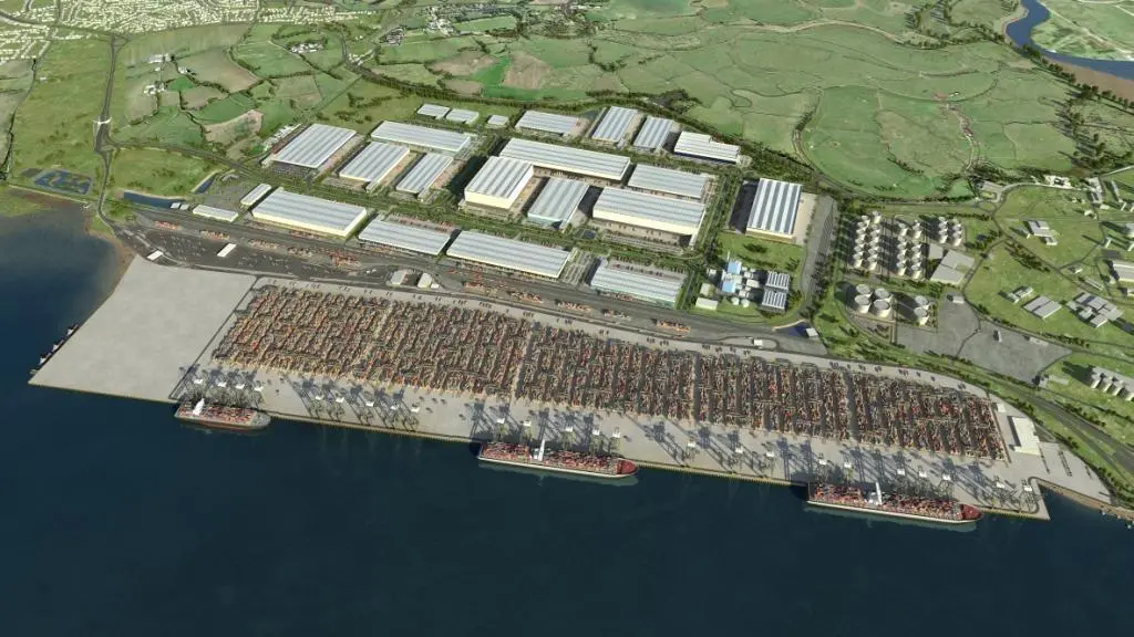 An artists impression of the completed London Gateway port and logistics park