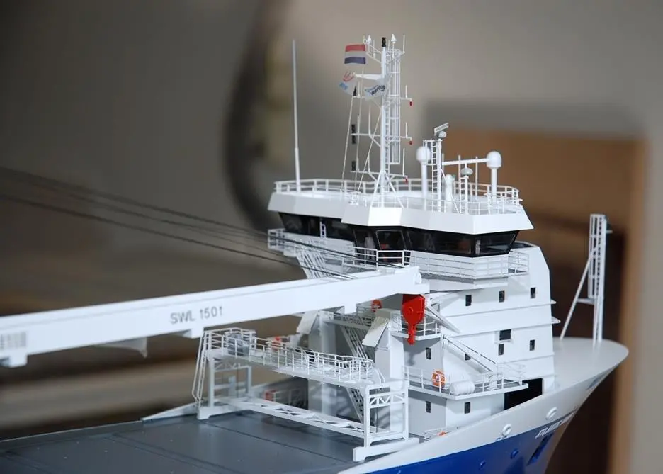 A model of one of the four newbuild multipurpose heavy lift vessels bound for Daniel Hartman shipping