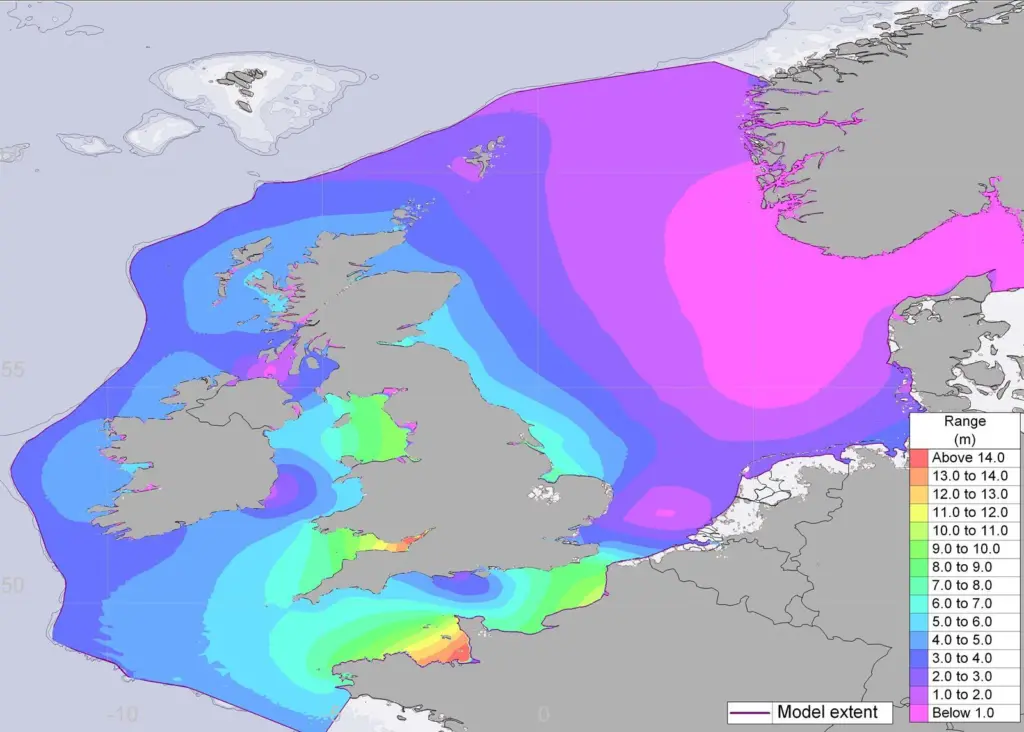 SMARTtide incorporates a 2D hydrodynamic model of the UK’s continental shelf and the north-west European coastline
