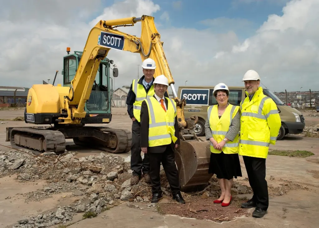 The turning of the first sod for Mustang Marine’s new £1.5m fabrication hall
