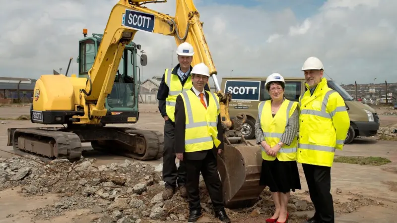 The turning of the first sod for Mustang Marine’s new £1.5m fabrication hall