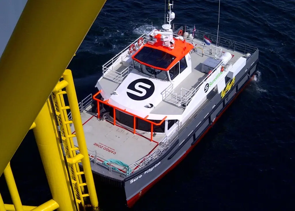 Manoeuvrable 20m vessels such as Sure Pilgrim are proving popular in the German offshore windfarm market