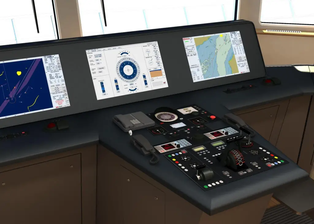 An artist’s impression of a Raytheon Anschütz integrated bridge system