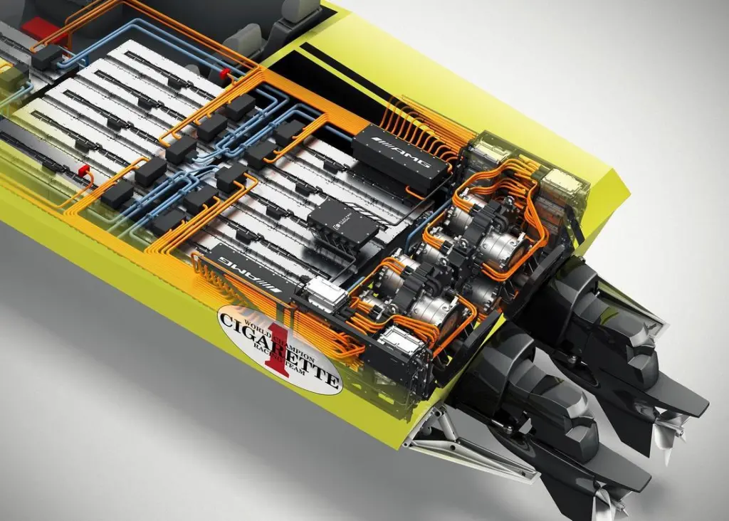 The weight of the motors is concentrated well aft and low down to maximise the high speed performance