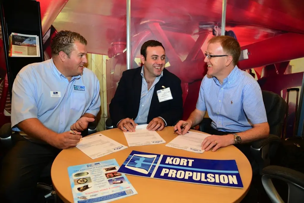 (L-R) David Parsons, managing director, Kort Propulsion; Kemal Torlak, chariman, Torgem Ship Building Industries; Donald Cameron, managing director, Macduff Ship Design