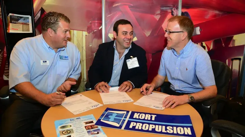 (L-R) David Parsons, managing director, Kort Propulsion; Kemal Torlak, chariman, Torgem Ship Building Industries; Donald Cameron, managing director, Macduff Ship Design
