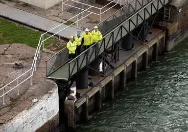 The new lock gates will be sited inside the existing gates, seen here