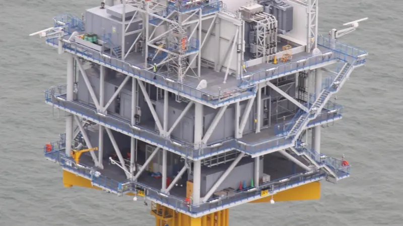 Two offshore sub-stations collect the energy for transmission to the shore grid at Cleve Hill. Photo: Peter Barker