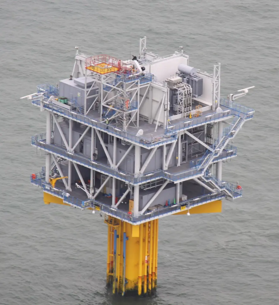 Two offshore sub-stations collect the energy for transmission to the shore grid at Cleve Hill. Photo: Peter Barker